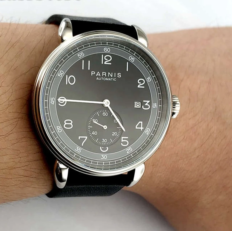 Мужские новые механические часы 42 мм от лучшего бренда Parnis 2019 серебристый чехол
