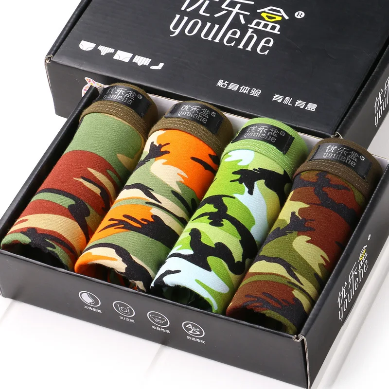 

4pcs/Lot Men's Boxer Shorts Camouflage Printed Cotton Sexy Men's Underwear Breathable Underwear High-quality Cotton Shorts Soft