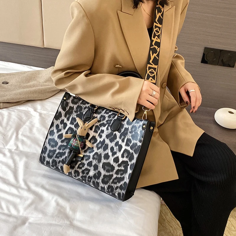 

ASDS-Fashion Luxury Leopard Print Tote Bag PU Leather Women's Handbag Leisure Travel Large Capacity Shoulder Messenger Bag