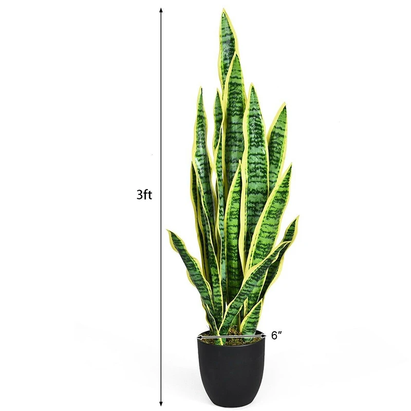 

35.5" Indoor Decoration Fake Artificial Snake Plant Highly Simulated Realistic Touch 20 Large Leaves Maintenance Free Tree