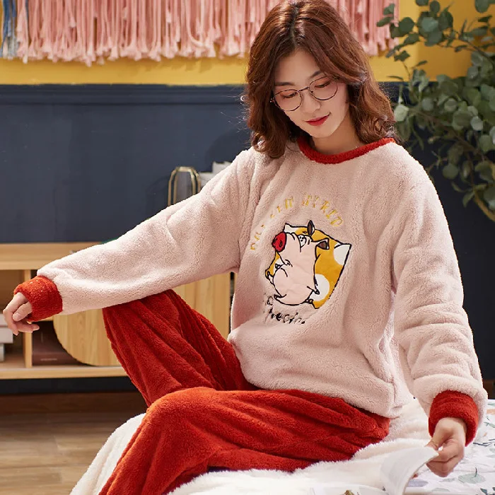2020 2 шт. зимние пижамы с рисунками женские фланелевая теплая Женская одежда для
