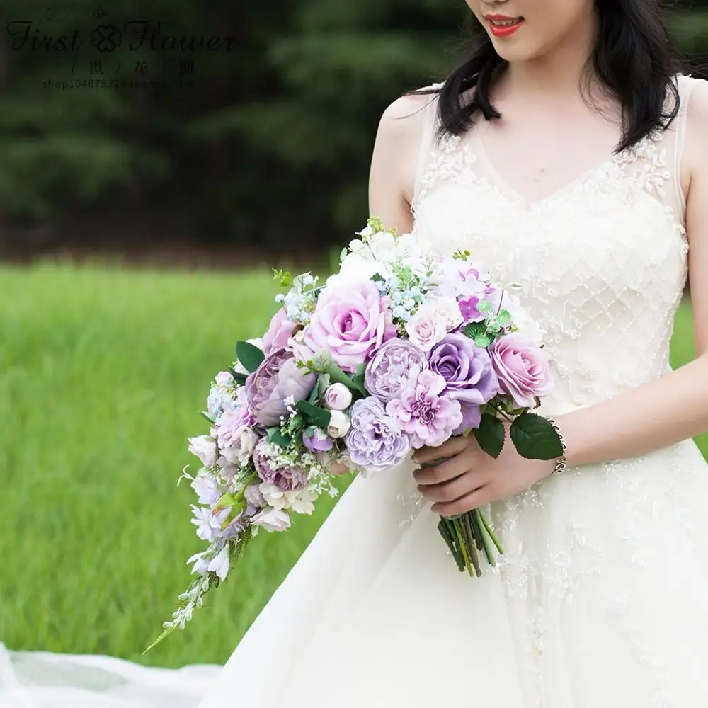Jaevini 2019 романтические фиолетовые Свадебные цветы букет невесты из искусственных