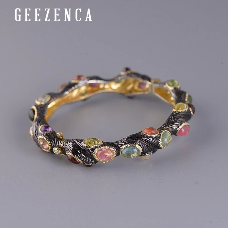 Роскошные винтажные браслеты из драгоценных камней с покрытием 925 пробы серебра
