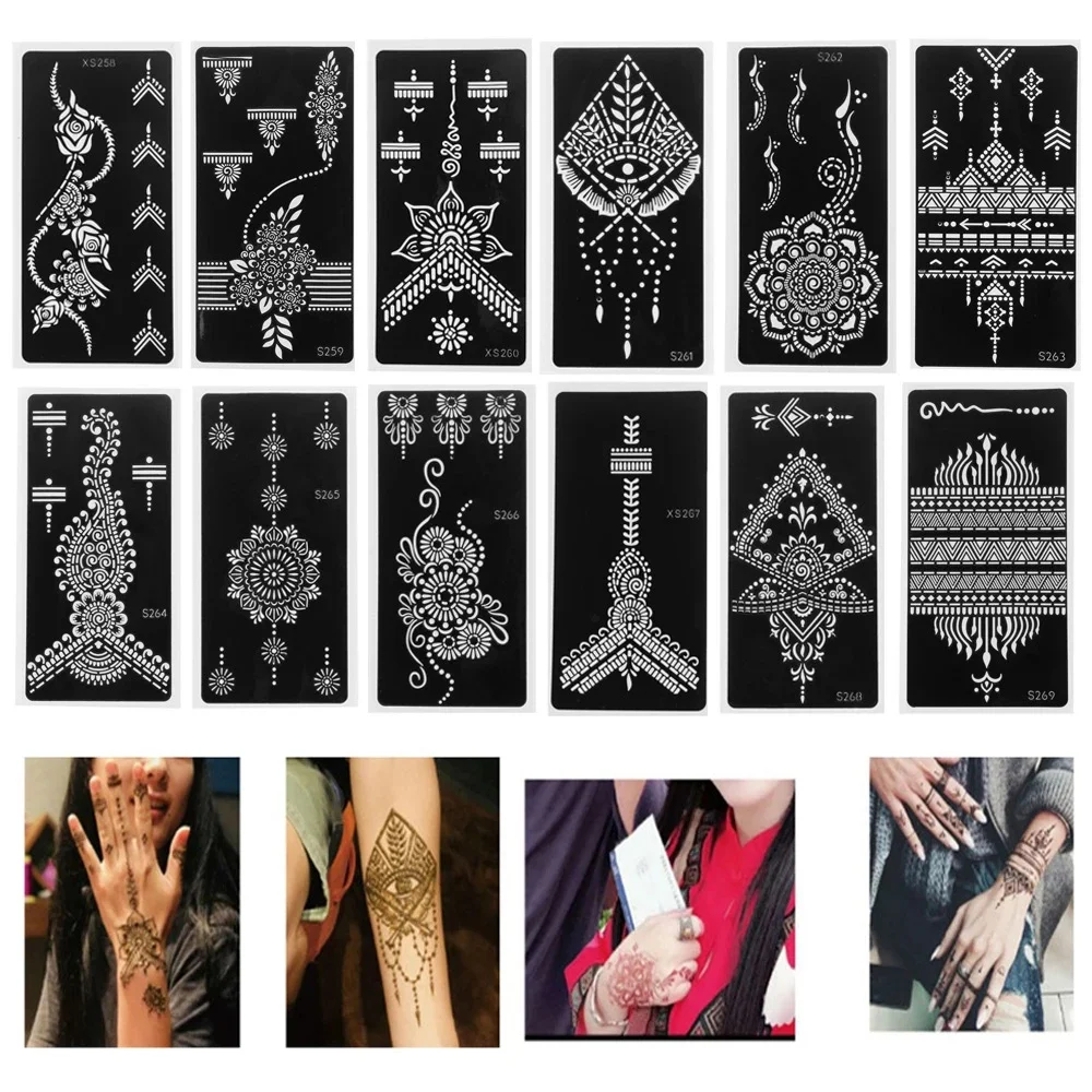 

1Sheet Fashion Henna Tattoo Stencil Temporary Hand Tattoos DIY Body Art Paint Sticker Template Indian Wedding Painting Kit Tools