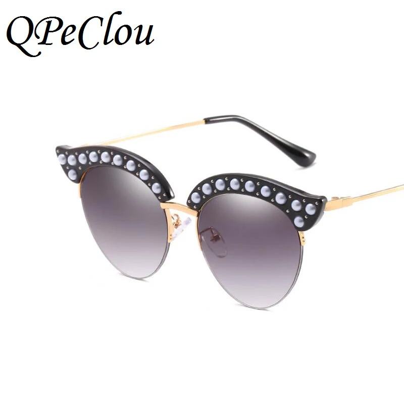 Очки солнцезащитные женские полуроскошные с жемчугом модные брендовые