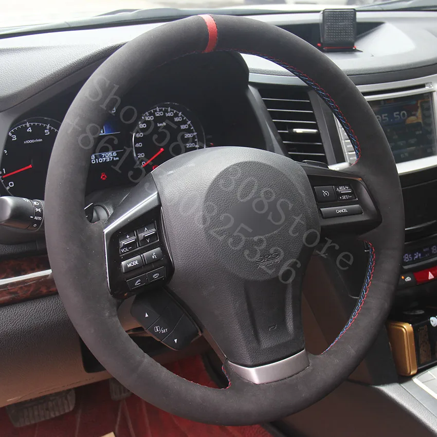 

For Peugeot 5008 Classic 2014-2020 Basic Black Suede Red Marker Car Steering Wheel Covers car accessories