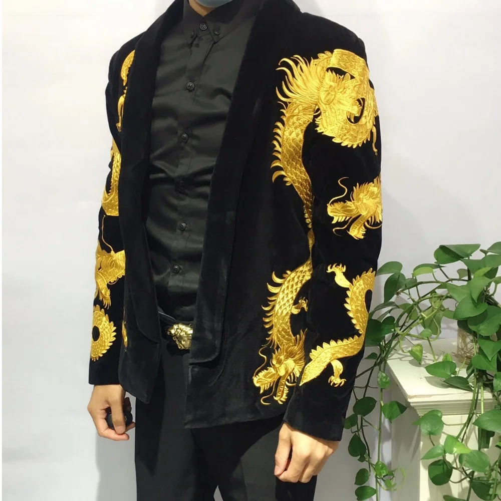 

Мужской Стильный Блейзер, куртка с золотой вышивкой, пальто для ночного клуба, мужской женский костюм, одежда для сцены, костюм с вышивкой и ...