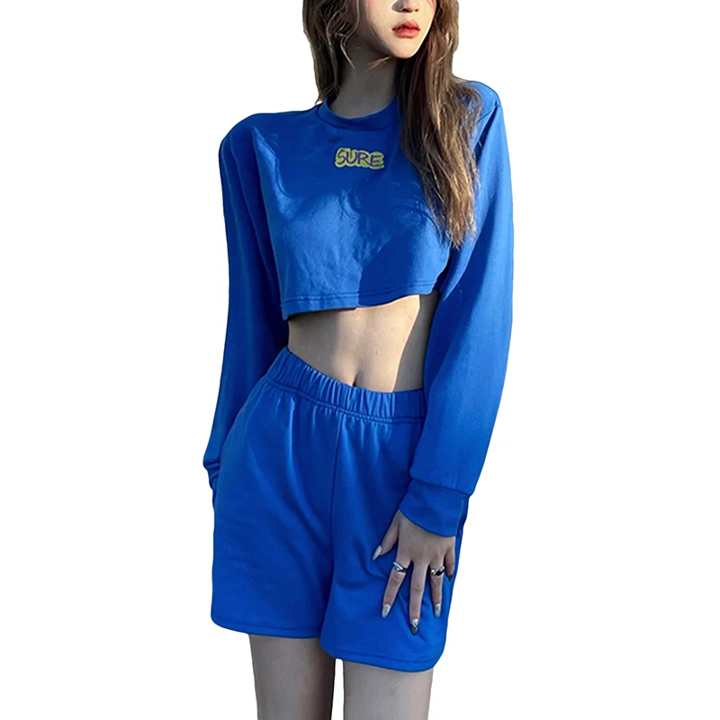 Fall Tracksuit Two Piece Set Outfits Suit Women Clothing Streetwear Embroidery Long Sleeve Sweatshirt Elastic Waist Shorts Sets |