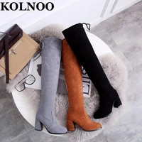 kolnoo new 2022 handmade ladies chunky heels boots faux kid suede leather over knee boots large size 35 50 evening fashion shoes