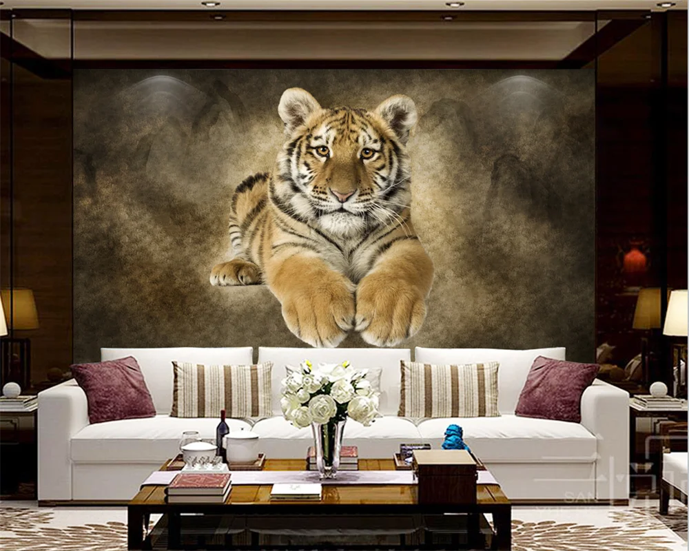 

Обои beibehang под заказ, 3d обои в европейском стиле, новинка, тигр, животное, гостиная, диван, фоновые обои для телевизора