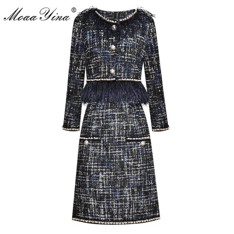 MoaaYina модный дизайнерский костюм весна осень женские с длинным рукавом жемчужные