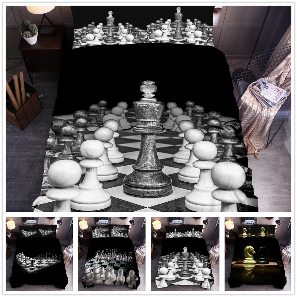 Набор постельного белья с 3D принтом в шахматы пододеяльник Королевский размер