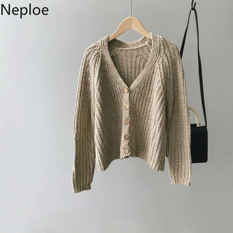 Neploe 2020 Autumn Winter New V Neck Cardigans Sweater Women Short Long Sleeve Outwear Pull Femme Thick Student Coat 46502 |