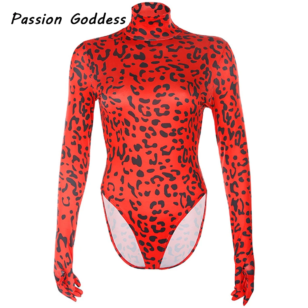 Модные женские комбинезоны с рукавами и перчатками и леопардовым принтом, голубые, зеленые, красные и фиолетовые.