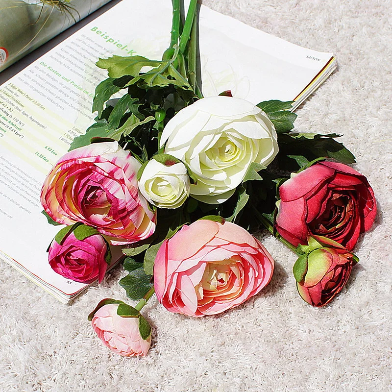 2 головки искусственные розы шелковые цветы Пионы DIY Длинные ветки пионы
