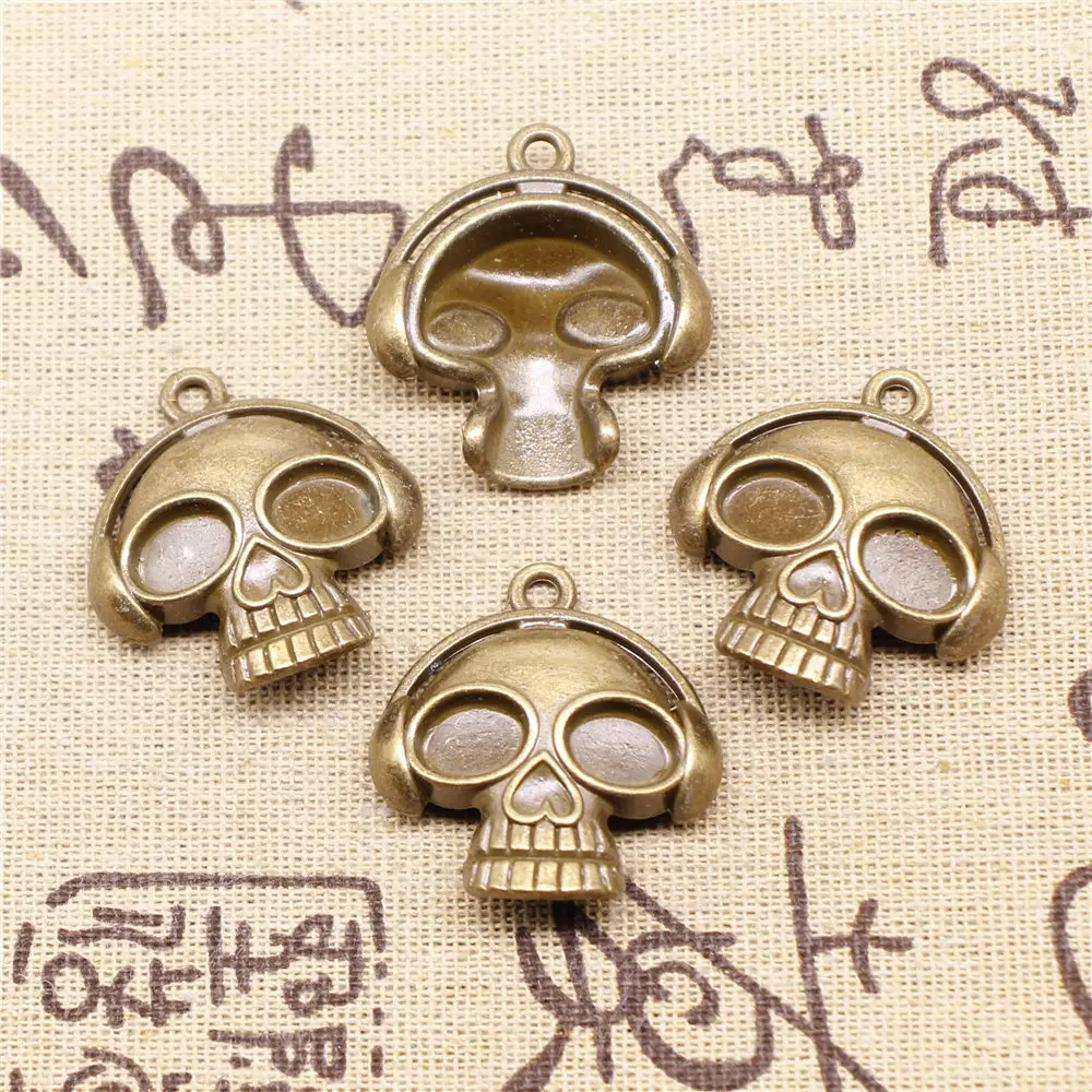 

Charm For Making Jewelry Pendants Antique Bronze Color Headphone Skull 32x30mm 2pcs