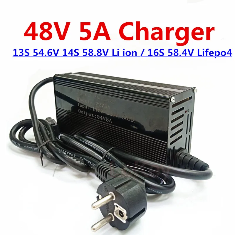 

48V 5A Charger 17S 16S lifepo4 58.4V 13S 14S li ion 54.6V 58.8v Smart Charger for ebike scooter motorcycle motor battery