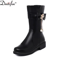 daitifen winter girls mid calf boots with fur keep warm female shoes leisure sweet women crystal shoes fashion boots ladies