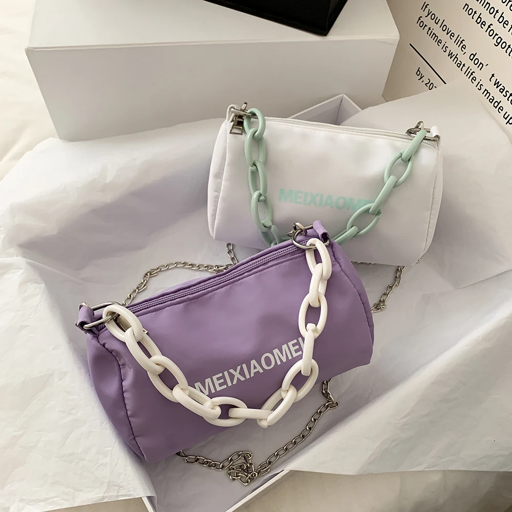 Модные Акриловые женские сумки через плечо с цепочкой холщовые ручками женская