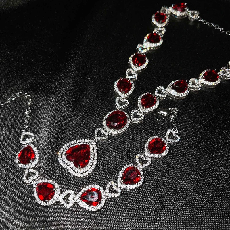 

Luxury Heart Of The Ocean Pendant Necklaces Inlay Blue AAA Cubic Zircon Vintage Jewelry Bracelet For Women Party Anniversary Gif