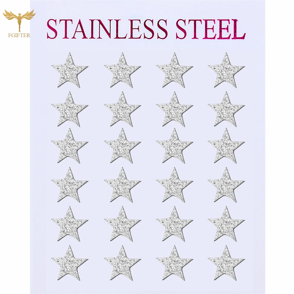 

12 Pairs Lot Frosted Gold Silver Plated Star Earrings Wholesale Geometric Stainless Steel Ear Piercing Studs Fashion Jewelry