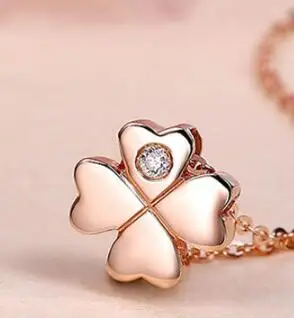 Rose Lucky Diamond 18K Настоящее ТВЕРДОЕ ЗОЛОТО AU750 4 кулон в виде клевера ожерелье набор для женщин и девочек подарок Изысканные высококлассные ювелирные изделия - Цвет камня: Rose