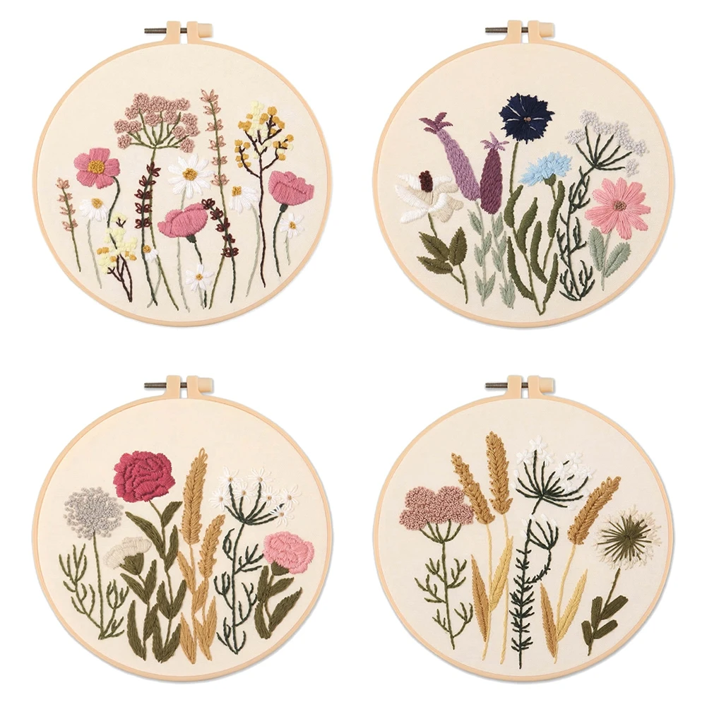 

Flowers Plant Stamped Embroidery Kits With Hoops Embroidery Starter Kit With European Pattern and Instructions Cross Stitch Set