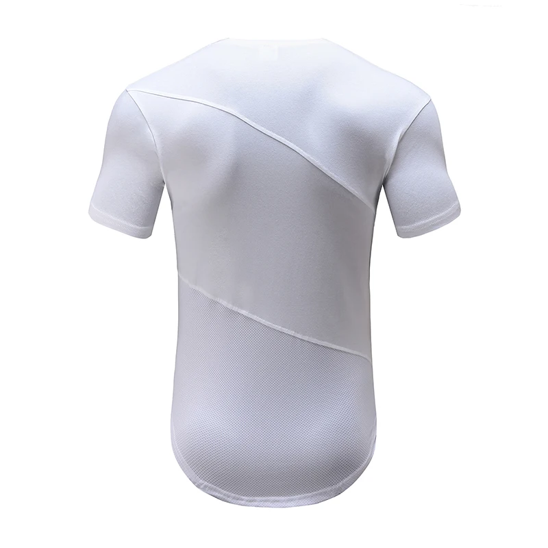Однотонная футболка для бега, мужская хлопковая Лоскутная Сетчатая футболка, спортивная одежда, бодибилдинг, фитнес-рубашка, облегающая футболка для спортзала