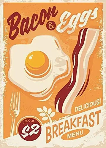

Shorping Nobrand Bacon & Eggs Vintage Metal Sign, Retro Wall Plaque, Breakfast, American Diner 8x12 In
