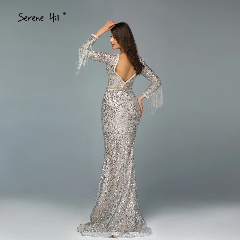 Роскошные вечерние платья Дубая с длинными рукавами и бахромой 2020 пикантные V