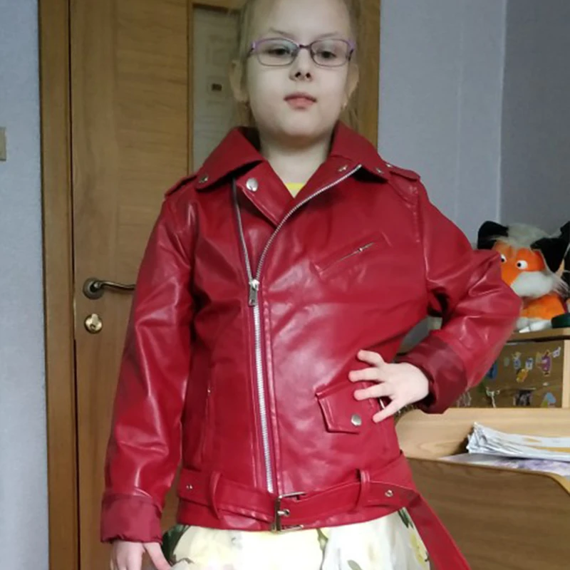 

INS HOT baby girls coat children's pu jacket kid outwear 3-13 years old 100-160cm high Zipper belt Casual Girls motorcycle