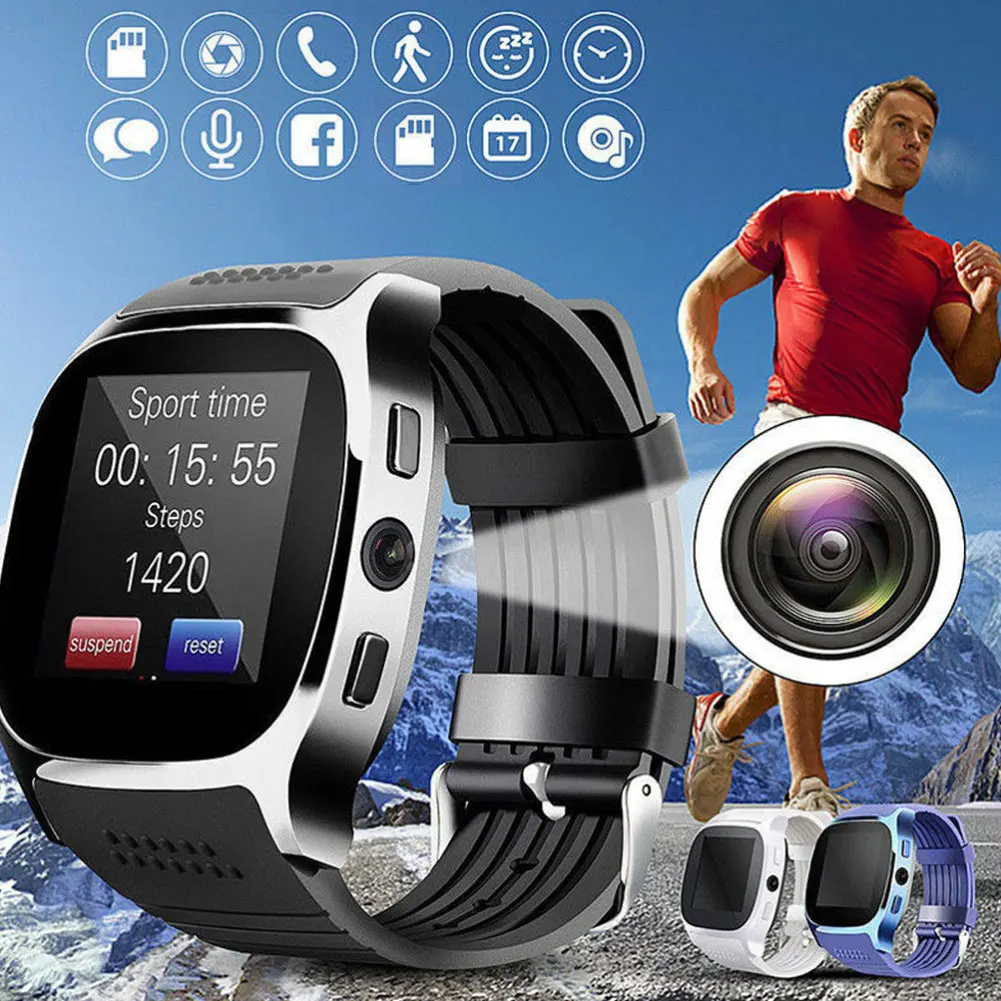 

T8 Bluetooth Smart Watch Man Touch Screen With Camera Support SIM TF Card Call Sport Pedometer Tracker Smartwatch For Kids Elder