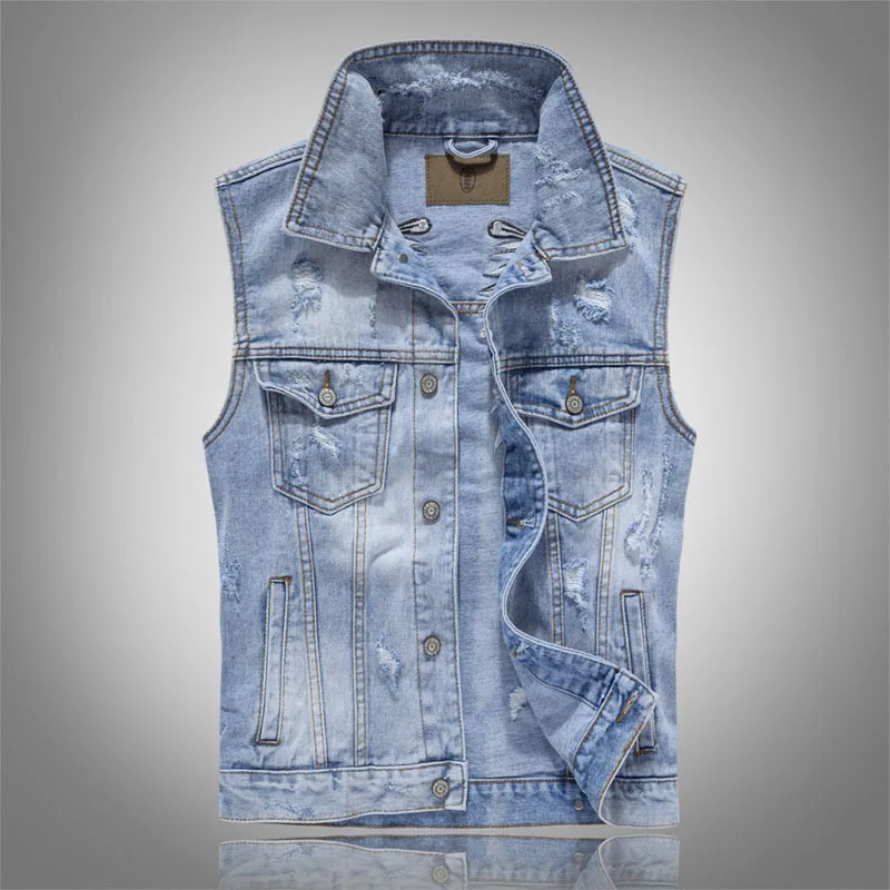 

Men's Vests With Wings Embroidery Ripped Denim Vest Street Distressed Denim Sleeveless Jacket For Casual Daily Wear Waistcoat