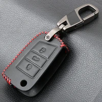genuine leather remote smart key chain holder cover case fob for volkswagen vw