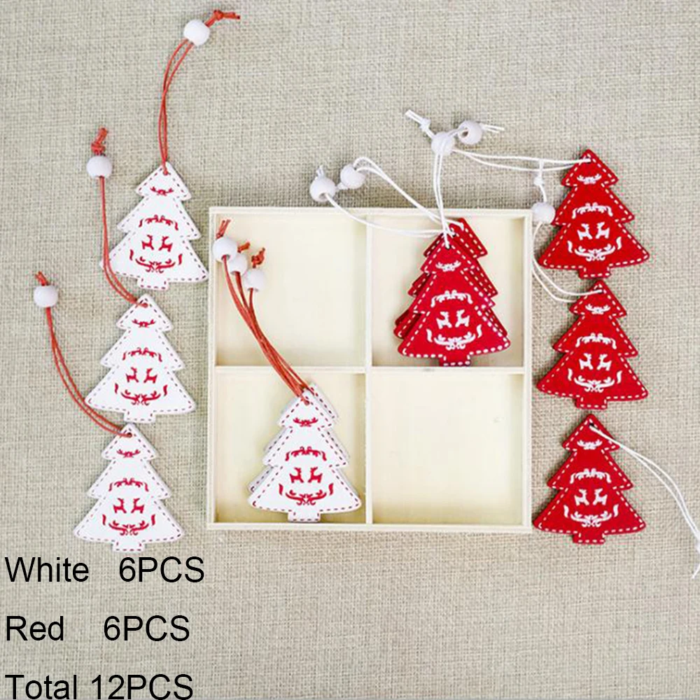 Christmas tree 8 шт или 12 шт DIY снежинки лося Троянские рождественские деревянные подвески, украшения для рождественской елки, вечерние украшения, детский подарок - Цвет: Christmas tree