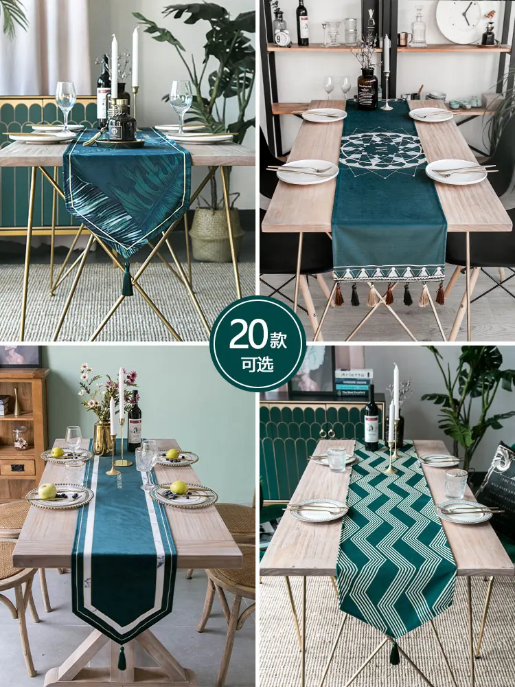 

Table Runner Poly Cotton Blend Modern Simple Gray Stripe Nordic Deer Embroidery Fabric Tablecloth Mesa Party Decoration