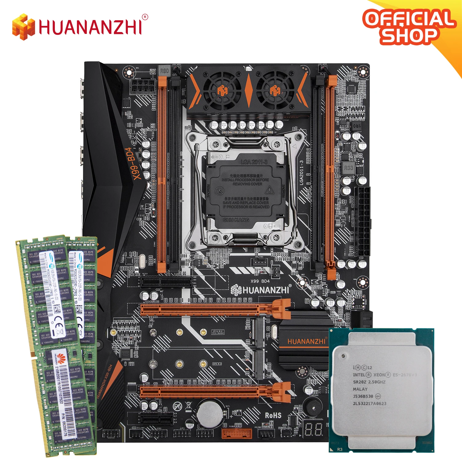 Bestellen HUANANZHI X99 BD4 X99 Motherboard Mit Intel XEON E5 2678 V3 Mit 2*16G DDR4 RECC Speicher Combo Kit Set NVME NGFF SATA USB 3,0