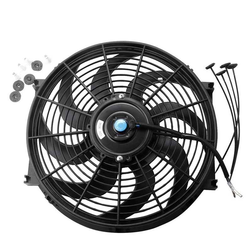 

Black Universal Electric Radiator Slim Fan Push/pull 12v + Mounting Kit (14 Inch)