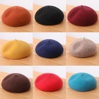 Элегантный берет для женщин и девушек, теплая шерстяная Зимняя Шапка-бини во французском стиле, винтажные однотонные береты, однотонные женские зимние шапки