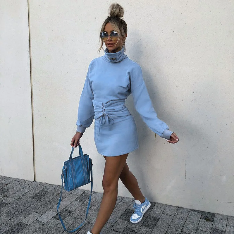 

New Women Pencil Mini Dress Women Turtleneck Bandage Fancy Party Dress Sexy Bodycon Slim Ladies Casual Warm Winter Dress Vestido