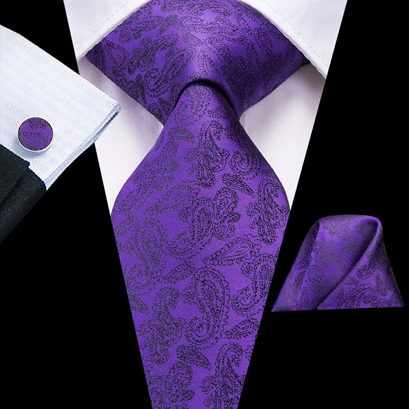 

Purple Tie for Men Floral Necktie Hi-Tie Silk Paisley Ties Handkerchief Cufflink Set Suit Necktie Gift Box Father Husband C-3148