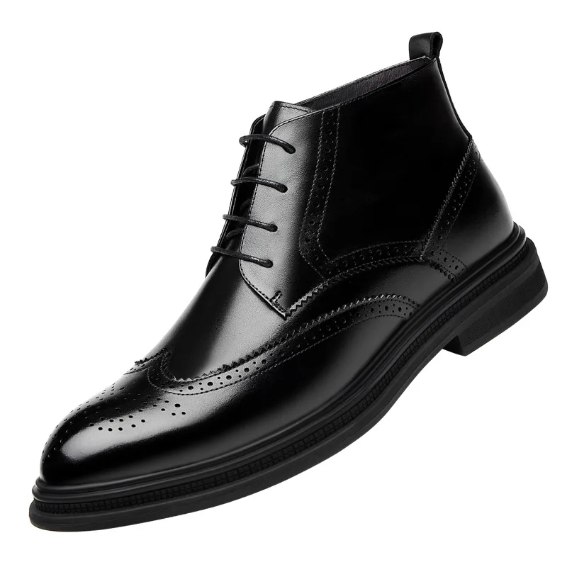 

British style men luxury fashion wedding party dress cow leather boots carving brogue shoes black ankle boot bullock short botas