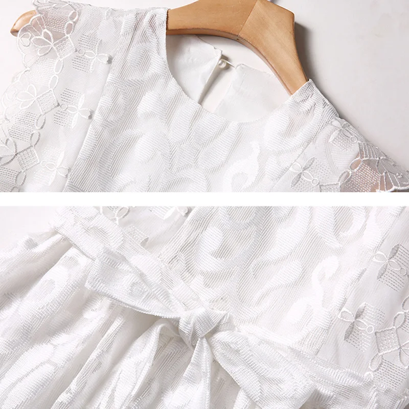 

Willstage little black lace dress women sleeveless long dresses white bow lace up boho dresses 2020 Summer female clothes