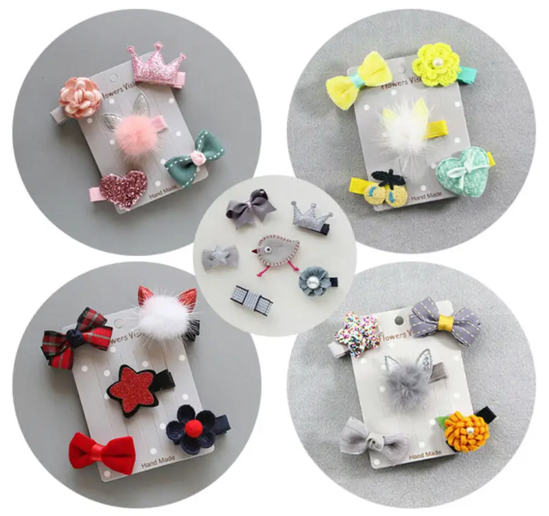 

5Pcs Mixed Cartoon Styles Baby Kids Girls Hairpin Hair Clips Jewelry Decor