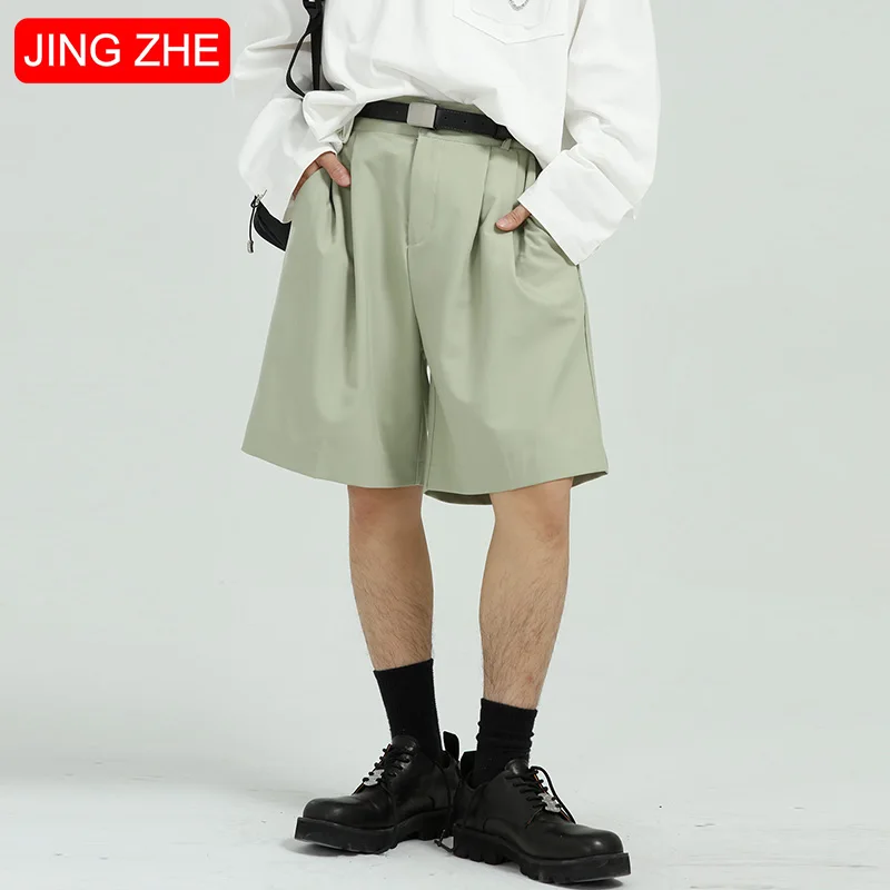 

JING ZHE Summer Shorts Men Solid Casual Shorts Korean Style Simple Short Pants High Street Streetwear Fashion Cozy Men Clothing