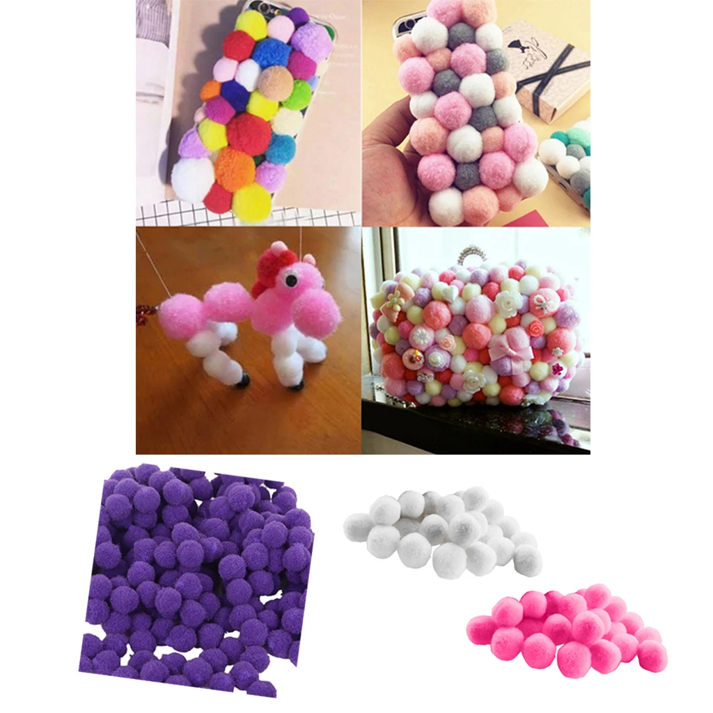 

300 Pieces Vibrant Colours Fluffy Small Craft Pompoms White Pink Purple 0.7"