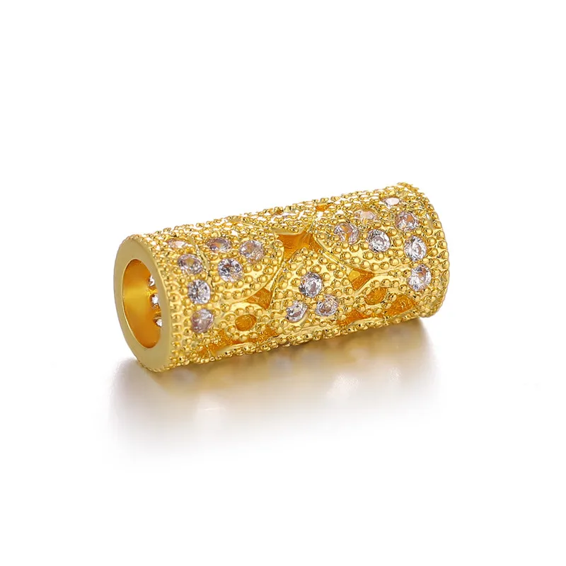 Gold Juya DIY золотые/серебряные/розовые золотые разделительные бусины, поставки, микро проложенные циркониевые изогнутые трубчатые бусины для изготовления ювелирных изделий из натурального камня и жемчуга - Цвет: Gold
