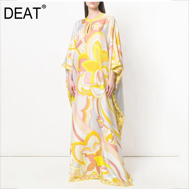 DEAT 2020 новое летнее платье с расклешенными рукавами принтом и круглым вырезом