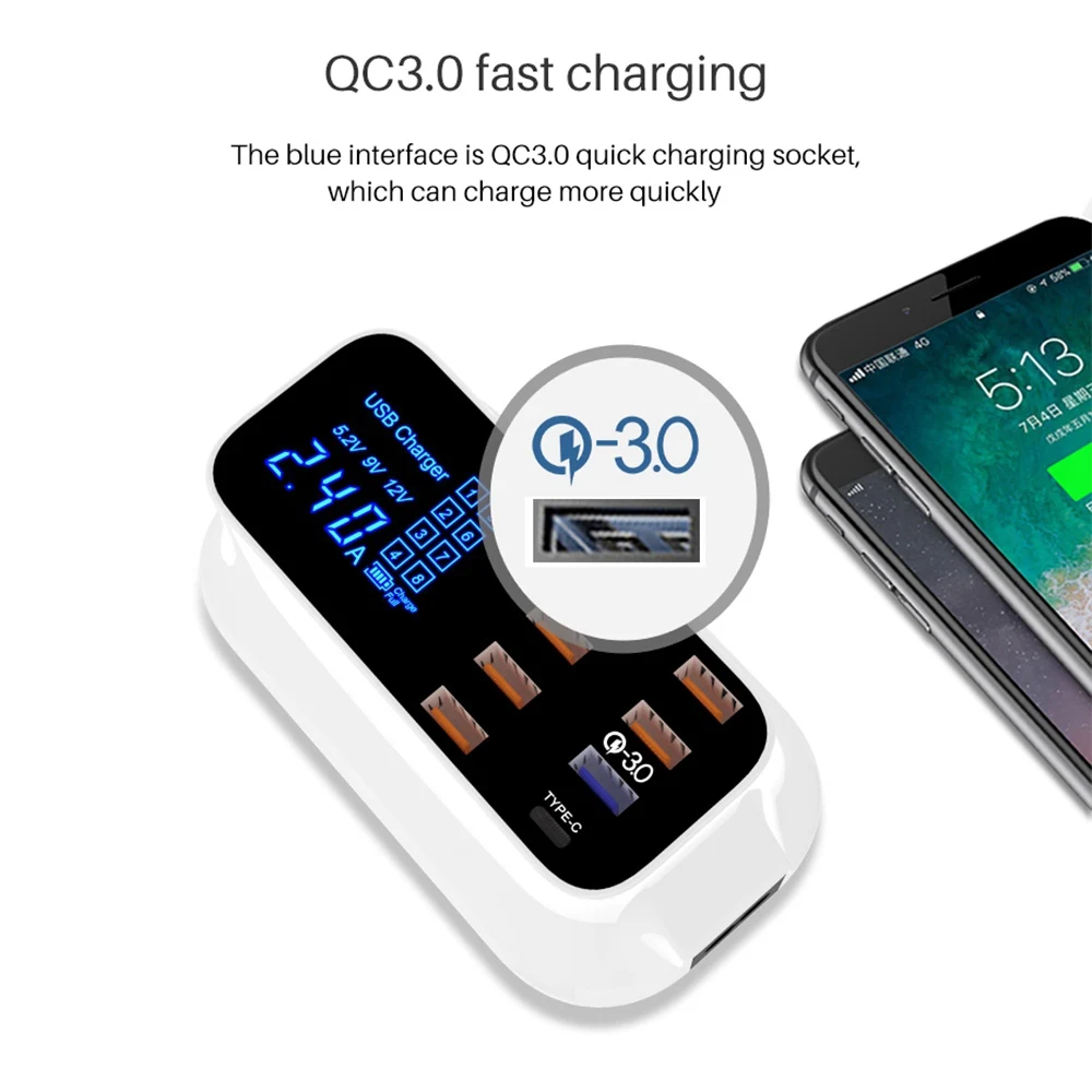 KISSCASE QC 3 0 USB зарядное устройство 8 портов для телефона светодиодный цифровой