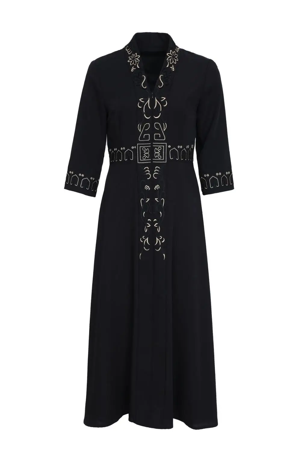 

Top Quality Brand New Chinese Dress 2020 Autumn Woman V-Neck Golden Embroidery 3/4 Sleeve Mid-Calf Pink Party Vintage Dress